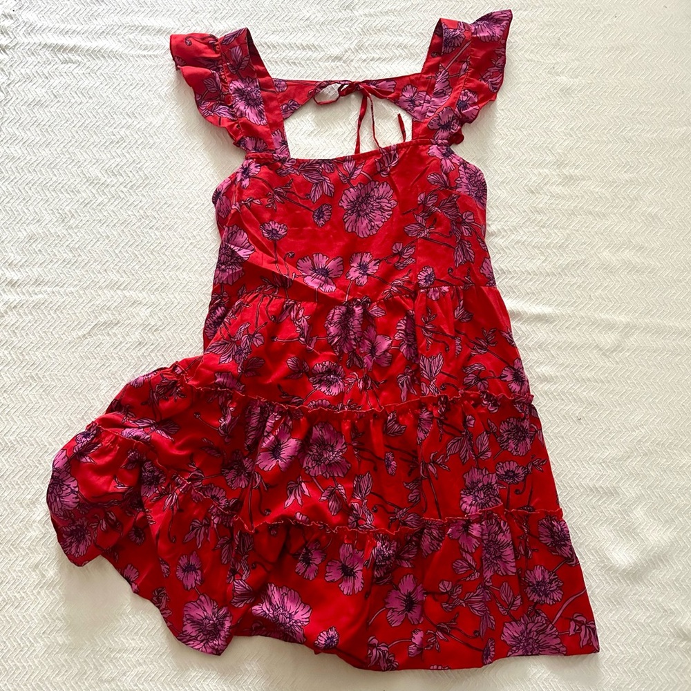 B•O•G Collective Flirty Ruffled Floral Sundress Dress Vibrant Red Size Medium